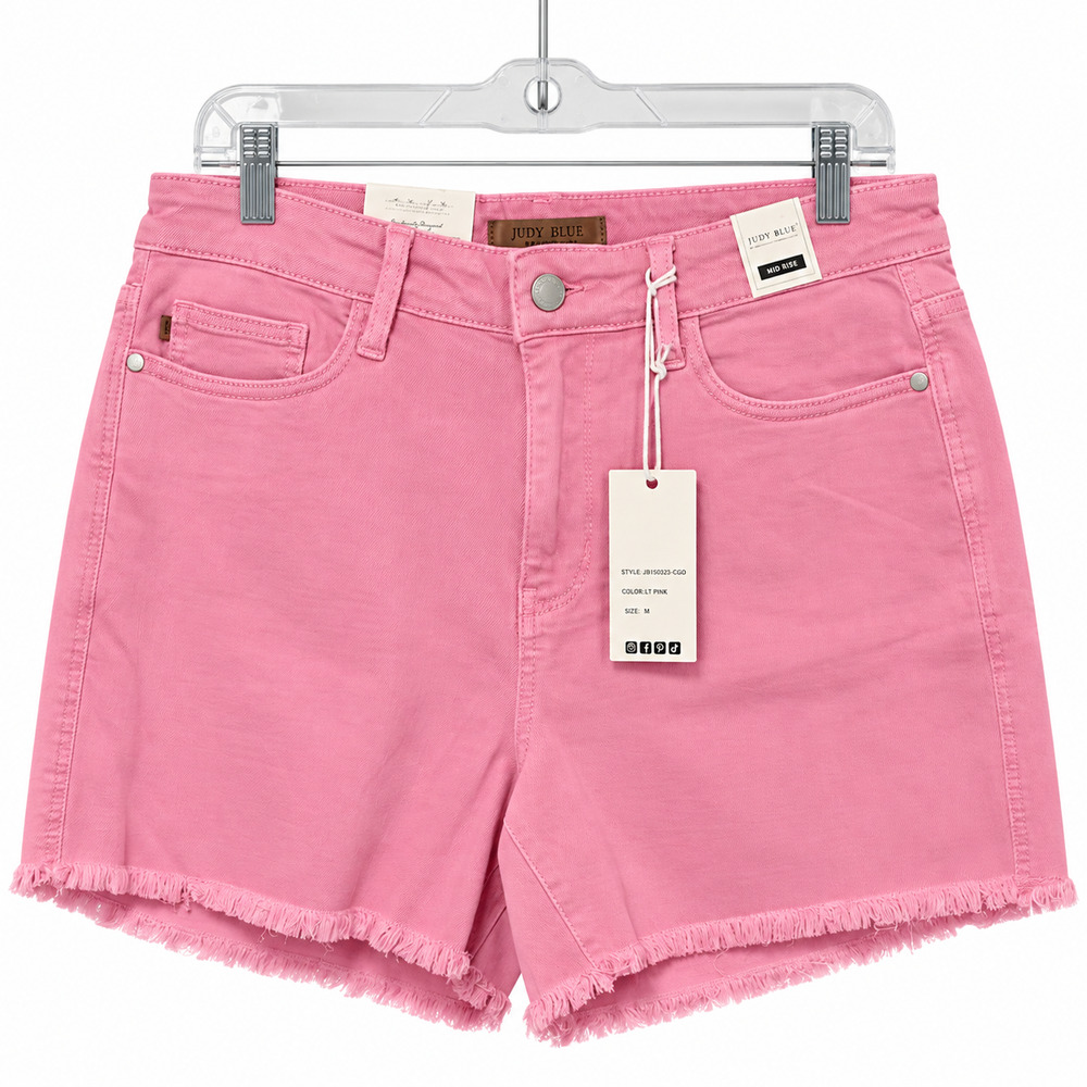 Judy Blue Shorts Womens Plus Size 1XL Pink Raw Hem Mid Rise Stretch Casual NWT